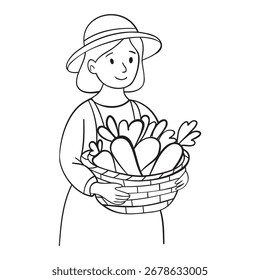 girl with a basket, vector illustration