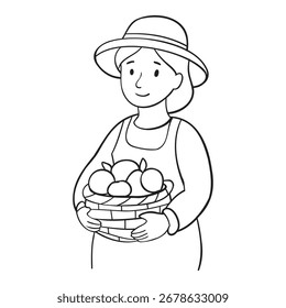 girl with a basket, vector illustration