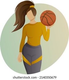 Girl with a basketball. Active sports. Vector illustration isolated on transparent background