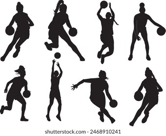 Niña Jugadores de baloncesto, Clipart de baloncesto, Silueta de baloncesto