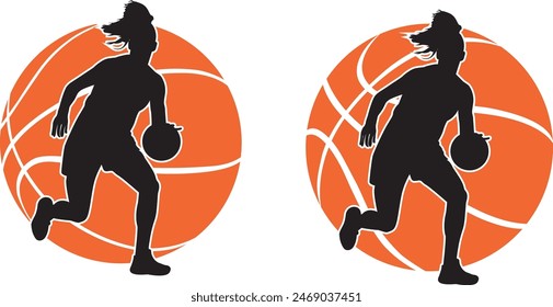 Basketballmädchen, Basketball-Vektorgrafik, Basketball-Silhouette