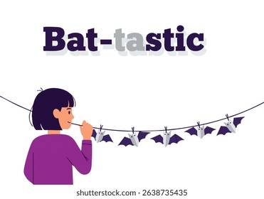 Girl with Bat Banner for Halloween