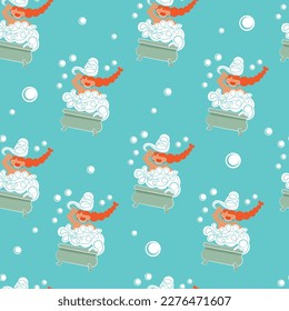 Girl in bath pattern, penna, bathing, vector image, seamless image, background