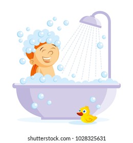 Girl in bath vector illustration on white background