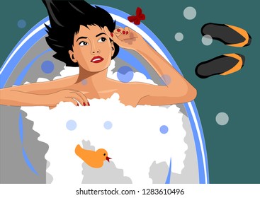 Girl bathing in the bathroom