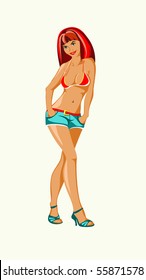 A girl in a bathing suit. Vector.