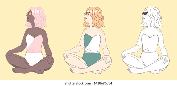 
girl in a bathing suit vector set