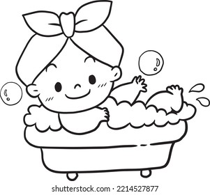 girl bathing in the tub cartoon doodle kawaii anime coloring page cute illustration drawing clipart character chibi manga comics
