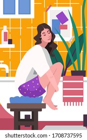 Girl in a bathroom cute flat modern illustration