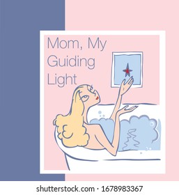 Girl in a bathtub at a vilentines day thinking about here mother. Mom, my guiding light.