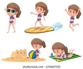 Girl with beach activity illustration
