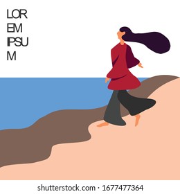 Ein Mädchen auf Strandgrafik Konzept Vektorillustration flaches Design