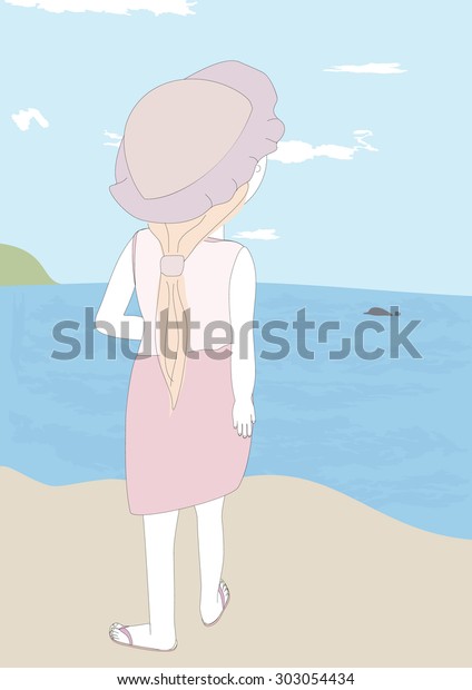 Girl Beach Vector Illustration Stock Vector Royalty Free 303054434 Shutterstock 2909