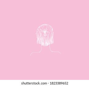 girl with a beam on his head. nape of girl with hairstyle. vector linear illustration