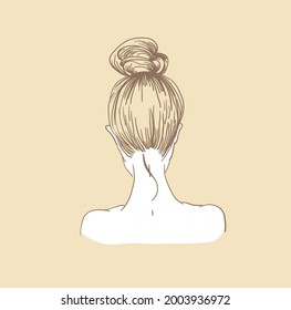girl and beam his head  nape girl and hairstyle  vector linear illustration