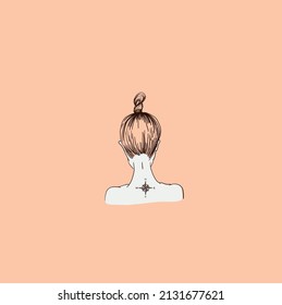 girl and beam his head  nape girl and hairstyle and tattoo  vector linear illustration