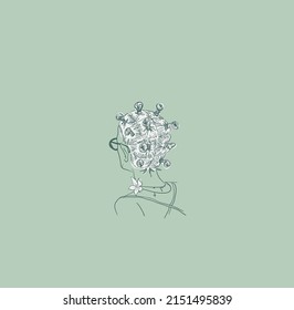 girl with a beam on his head. nape of girl with hairstyle. vector linear illustration