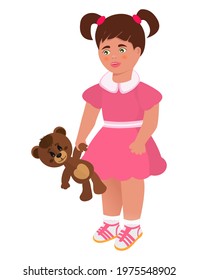 Girl with a bear. Cartoon style. Vector. Close-up. Can be used for children's illustrations, postcards, greetings, web collages.