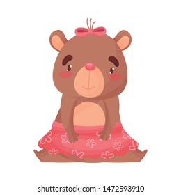 Girl bear is sitting. Vector illustration on white background.