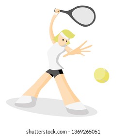 The girl beats the ball with a racket. Sports, tennis. Vector illustration