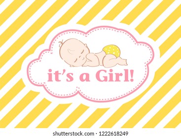 It's a Girl - Beautiful Baby Shower card to celebrate the new family member. In a yellow and pink pastel love color background!