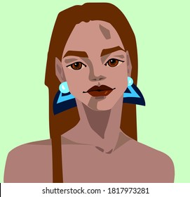 
girl with beautiful blue earrings posing close-up, costume jewelry