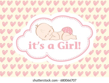 It's a Girl - Beautiful card to celebrate the new family member. In a pink pastel color background and lovely pink love.