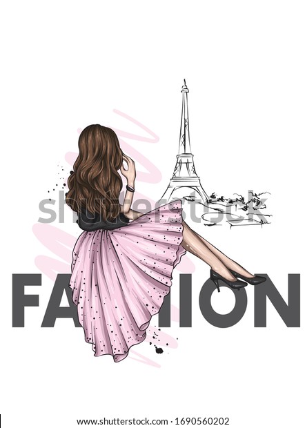 美しいドレスと靴を着た女の子 フランスとパリ グリーティングカードやポスター ファッションやスタイル 服 アクセサリー用のベクターイラスト のベクター画像素材 ロイヤリティフリー