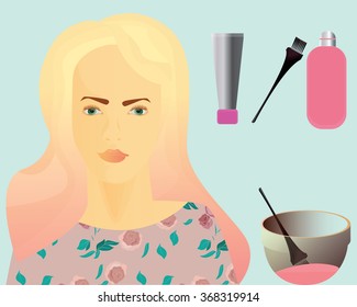 Girl with beautiful pale pink hair. Girl coloring her hair. 