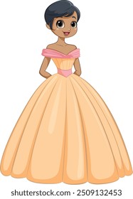 Menina em um lindo vestido cor de pêssego