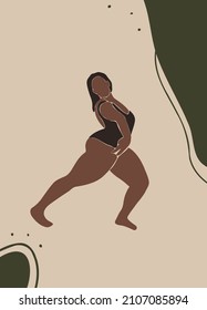 Girl  beautiful plump figure dressed in a swimsuit dancing. Great for social media posters.