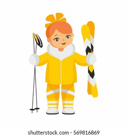 The girl in a beautiful ski suit. Vector illustration on a white background.