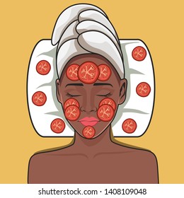 A girl with beautiful skin who wears tomato slices.