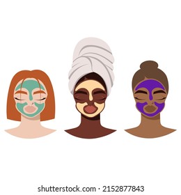 girl with beauty mask vector set