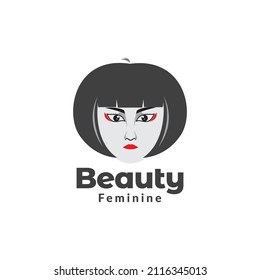 girl beauty with short hair logo design, vector graphic symbol icon sign illustration