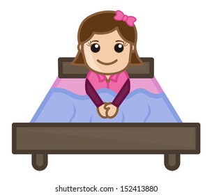 Girl in Bed - Cartoon Vector
