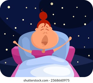 Girl in bed, illustration, vector on a white background.