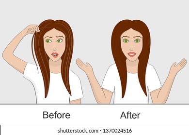 The girl before and after using the remedy for hair pigmentation