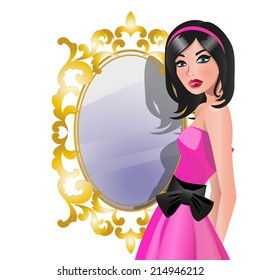 Girl Before Mirror Stock Vector (Royalty Free) 214946212 | Shutterstock