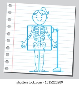 Girl behind x-ray screen doing medical exam.