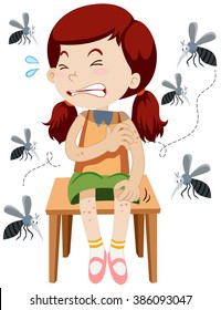 Girl being bitten by mosquitos illustration