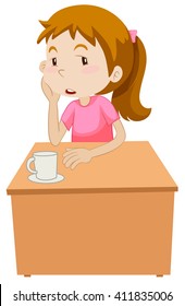 Girl being bored alone illustration
