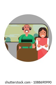 A girl being harassed by a rude man in a bus