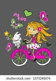 girl bicycle butterfly design print
