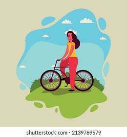 girl in bicycle landscape scene