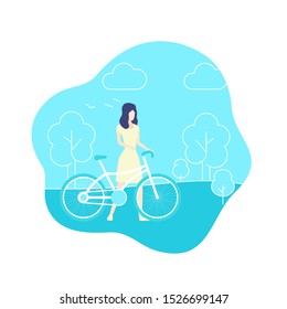 Girl with bicycle in park, vector