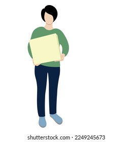 Girl with a big box in her hands, flat vector, isolated on white, faceless illustration, delivery