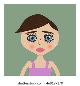 girl with big eyes is crying