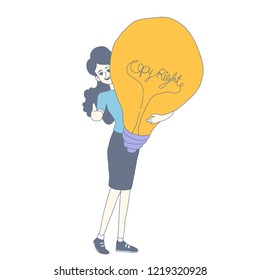 girl with big idea. character design of vector. doodle art style.