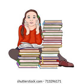 Boy On Stack Books Vector Illustration Stock Vector (Royalty Free ...